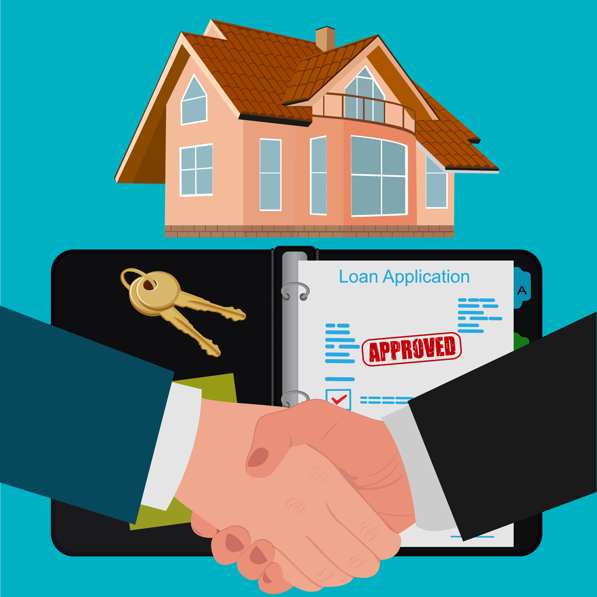 Home Loan illustration with pen and document.